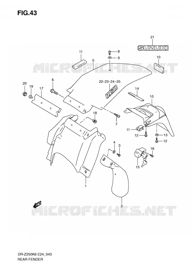 GARDE BOUE ARRIERE Suzuki MOTO 400 DR-Z 2009  DR-Z250K9(E24)