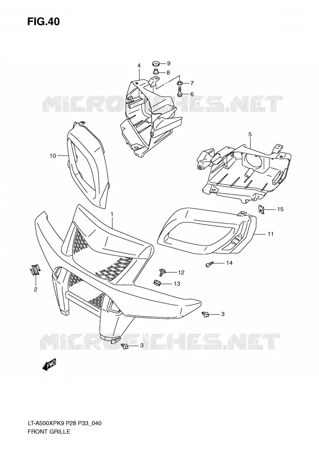 PARE CHOC AVANT - ENTOURAGE DE PHARE Suzuki QUAD 500 VINSON 2010  LT-A500XPZL0(P28/P33)