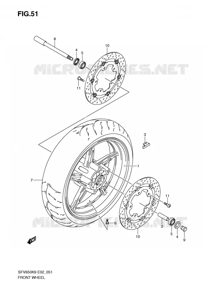 ROUE AVANT (SFV650K9/UK9/L0/UL0) Suzuki MOTO 650 GLADIUS 2010  SFV650UL0(E2)