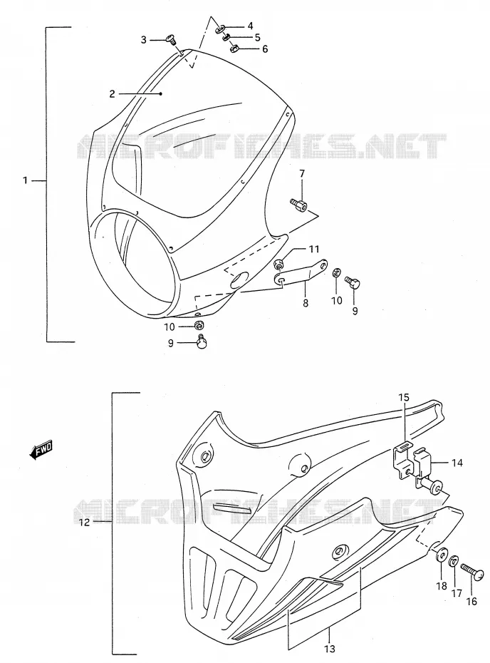 CARENAGE TETE DE FOURCHE (MODELE M/N/P/R/S/T OPTIONNEL) Suzuki MOTO 500 GS-E 1996  GS500ET(E28)