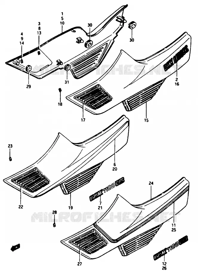 CARENAGES ARRIERE  (GSX1100ESE/ESF/ESG) Suzuki MOTO 1150 GS 1985  GS1150EFF(E/F/G)
