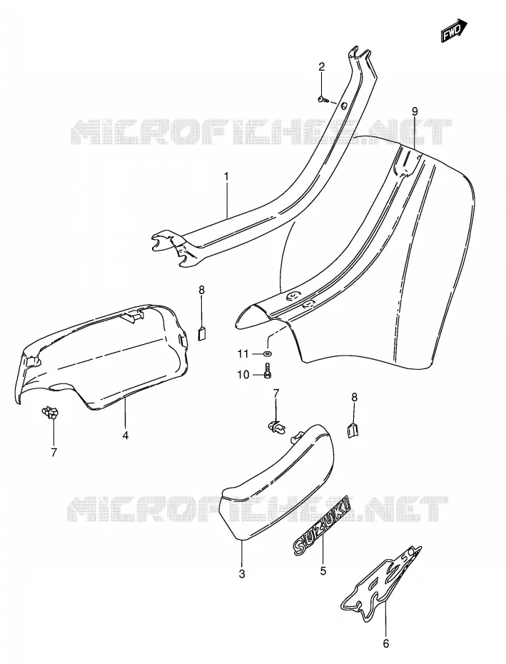 CARENAGES ARRIERE  (MODELE K/L/P) Suzuki SCOOTER 50 FZ 1993  FZ50NP(E1)