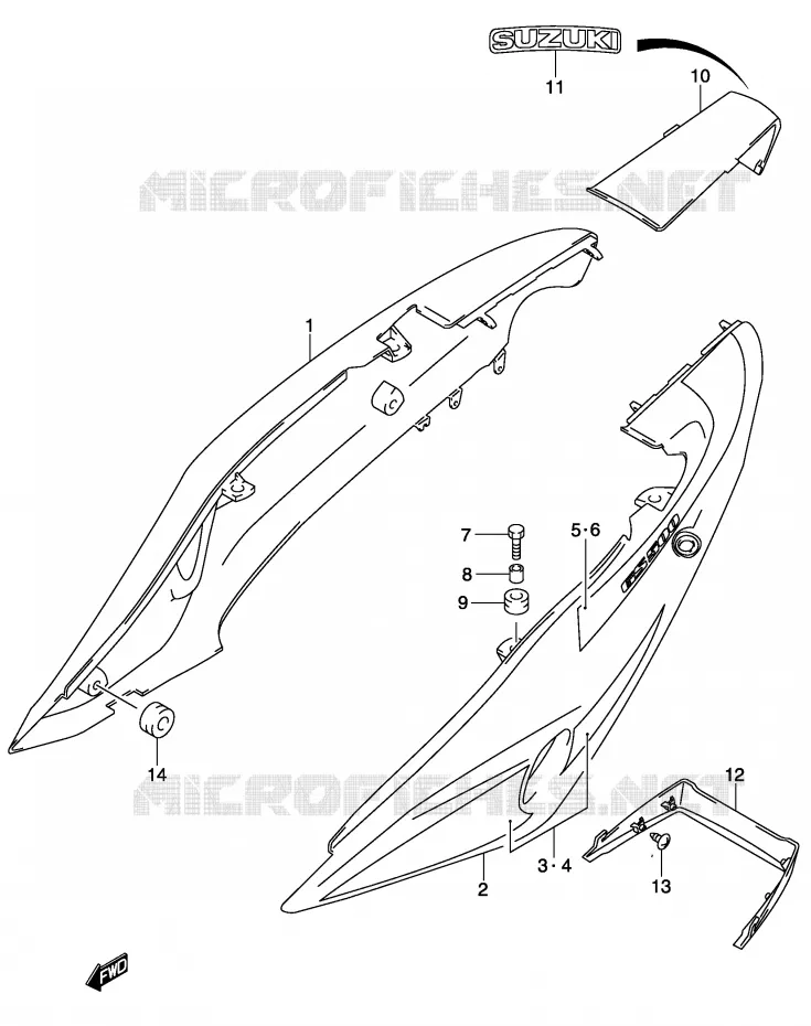 CARENAGES ARRIERE  (MODELE K3) Suzuki MOTO 500 GS-F 2004  GS500FK4(P19)