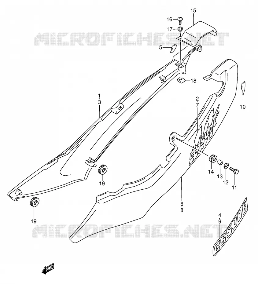 CARENAGES ARRIERE  (MODELE R/S/T) Suzuki MOTO 500 GS-E 1990  GS500EL(E2)