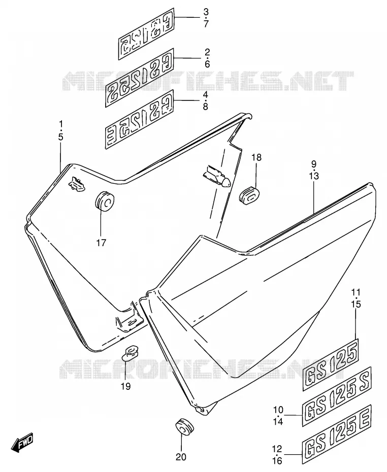 CARENAGES ARRIERE  (MODELE Z) Suzuki MOTO 125 GS 1982  GS125EEZ(E1)