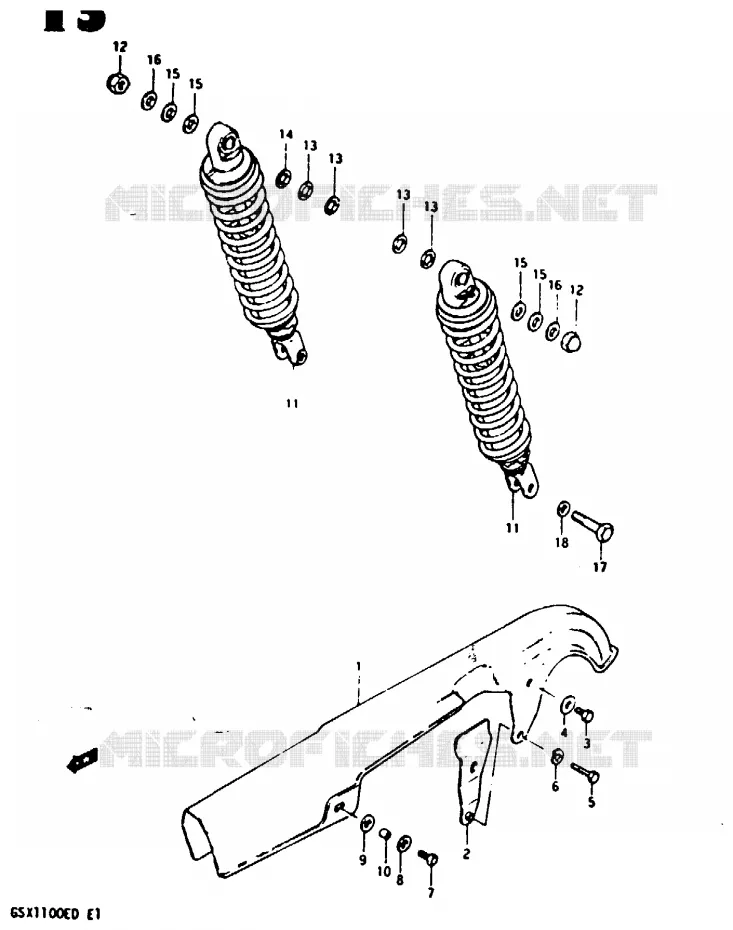 CARTER DE CHAINE - AMORTISSEUR ARRIERE (GSX1100Z/D/XD) Suzuki MOTO 1100 GSX 1983  GSX1100D(Z/D)