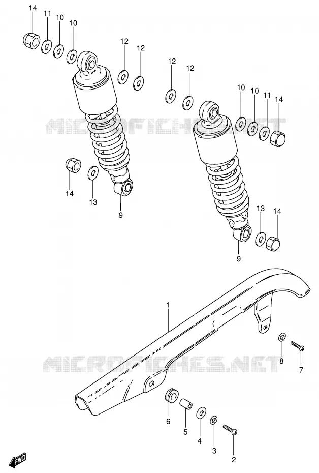 CARTER DE CHAINE - AMORTISSEUR ARRIERE Suzuki MOTO 250 GN 1994  GN250R(E2)