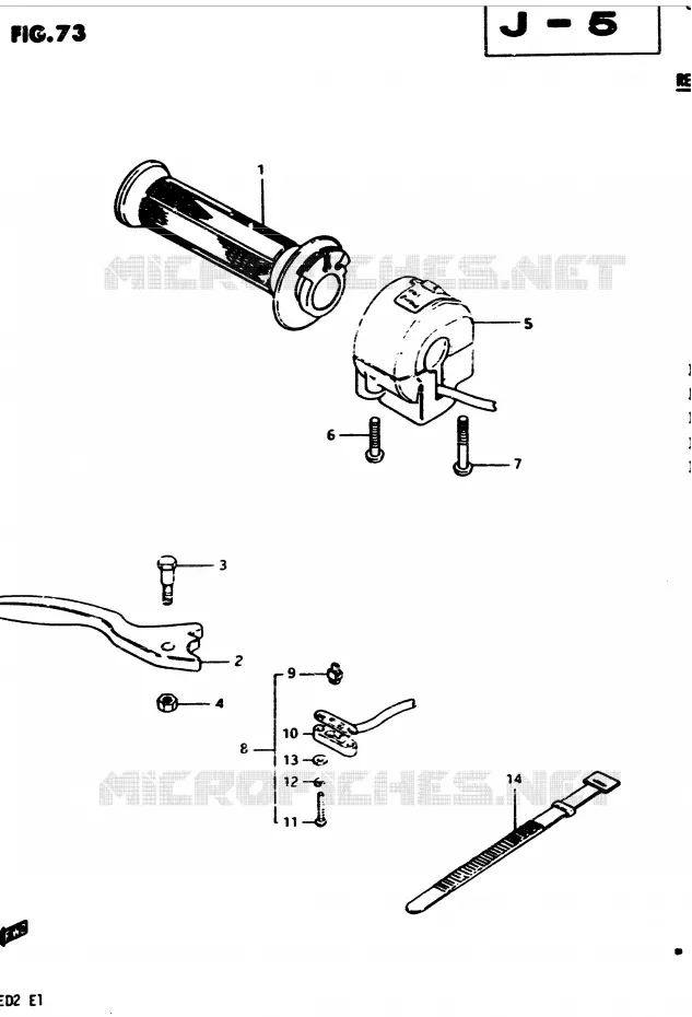 ENSEMBLE LEVIER - COMMODO DROIT (MODELE D) Suzuki MOTO 450 GS-E 1983  GS450ED2(2/Z/D)