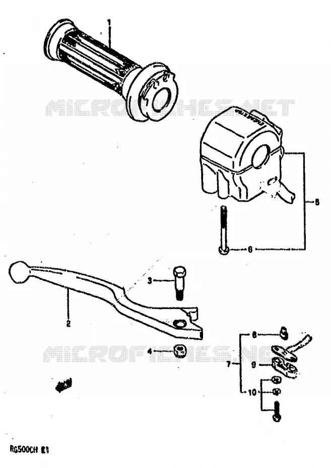 ENSEMBLE LEVIER - COMMODO DROIT (MODELE H) Suzuki MOTO 500 RG 1987  RG500CH(E1)