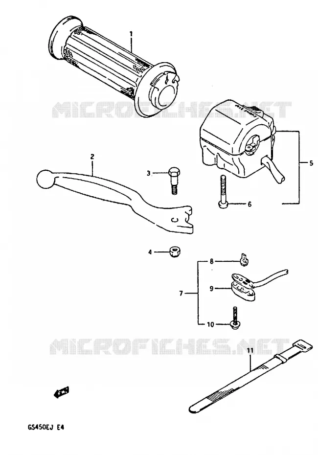 ENSEMBLE LEVIER - COMMODO DROIT (MODELE J) Suzuki MOTO 450 GS-S 1988  GS450SUJ(E/F/G/H/J)