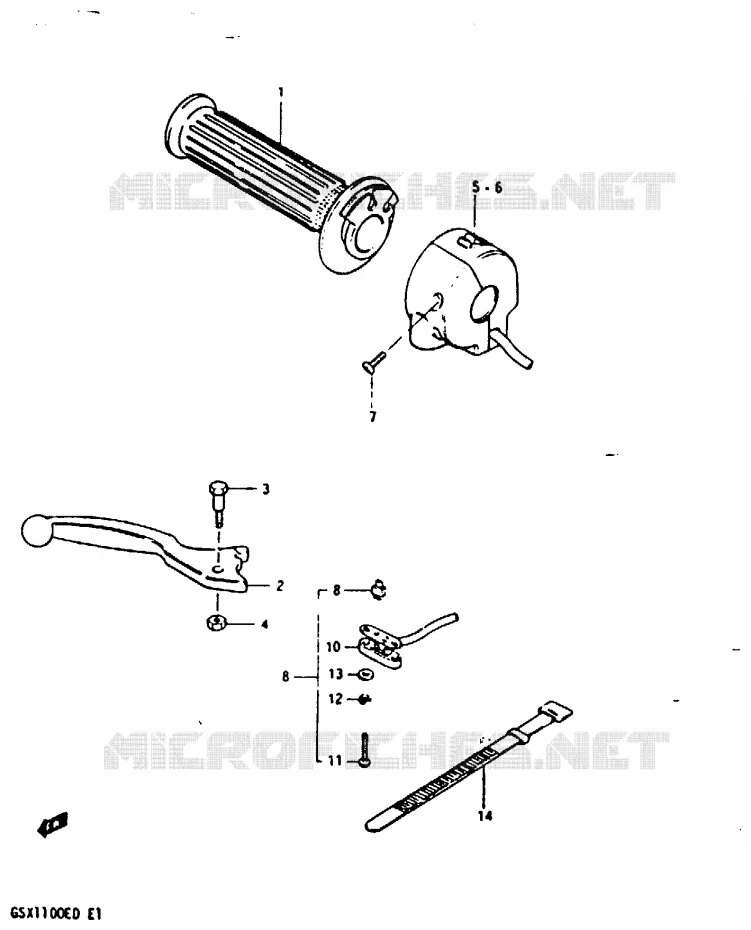 ENSEMBLE LEVIER - COMMODO DROIT (MODELE Z) Suzuki MOTO 1100 GSX-E 1983  GSX1100ED(Z/D)