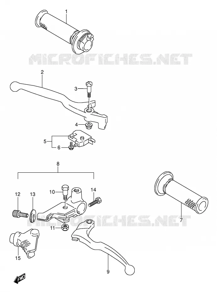 ENSEMBLE LEVIERS - POIGNEES (MODELE K) Suzuki MOTO 500 GS-E 1991  GS500EUM(E2)