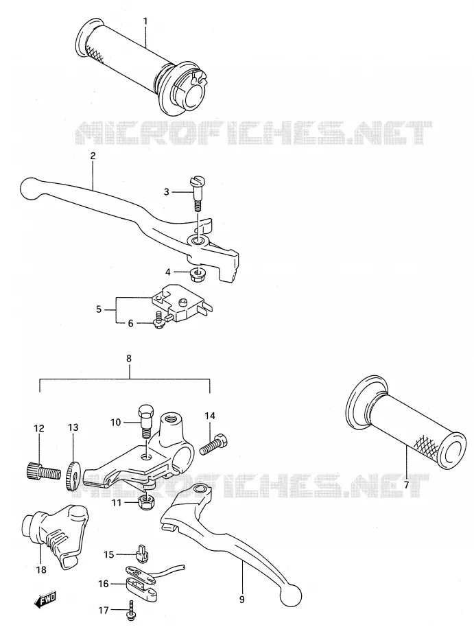 ENSEMBLE LEVIERS - POIGNEES (MODELE K) Suzuki MOTO 500 GS-E 1993  GS500EUP(E28)