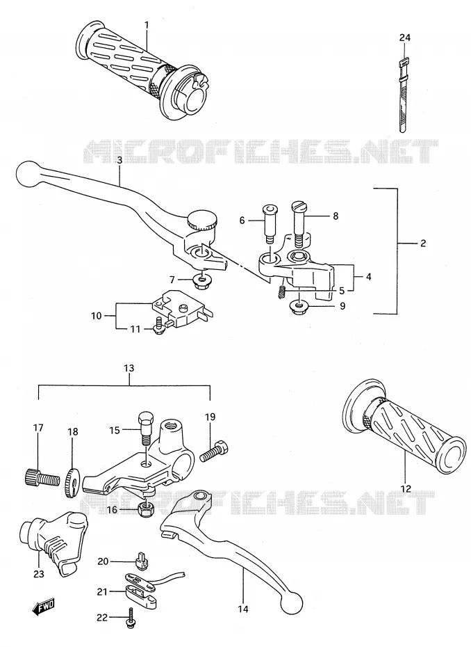 ENSEMBLE LEVIERS - POIGNEES (MODELE L/M/N/P/R/S/T) Suzuki MOTO 500 GS-E 1991  GS500EUM(E28)