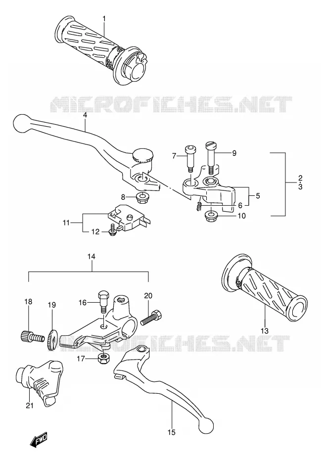 ENSEMBLE LEVIERS - POIGNEES (MODELE L/M/N/P/R/S/T) Suzuki MOTO 500 GS-E 1993  GS500EUP(E2)