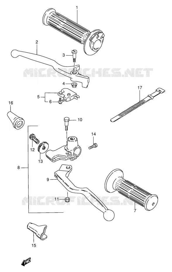 ENSEMBLE LEVIERS - POIGNEES (MODELE T/W/X) Suzuki MOTO 250 GN 2001  GN250K1(E2)