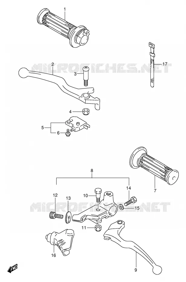 ENSEMBLE LEVIERS - POIGNEES (MODELE Y) Suzuki MOTO 250 GN 1999  GN250X(E2)