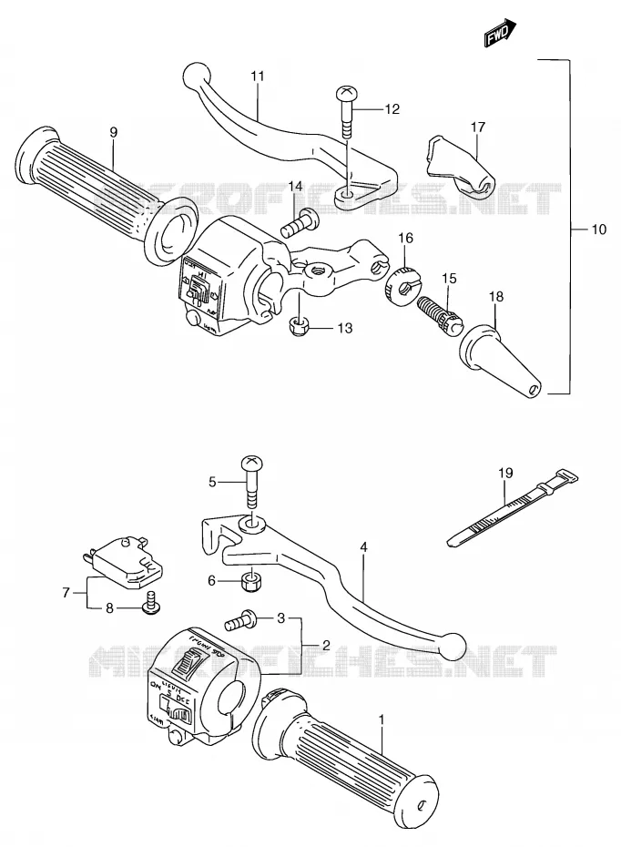 ENSEMBLE LEVIERS - POIGNEES Suzuki MOTO 125 GS 2000  GS125SY(E71)