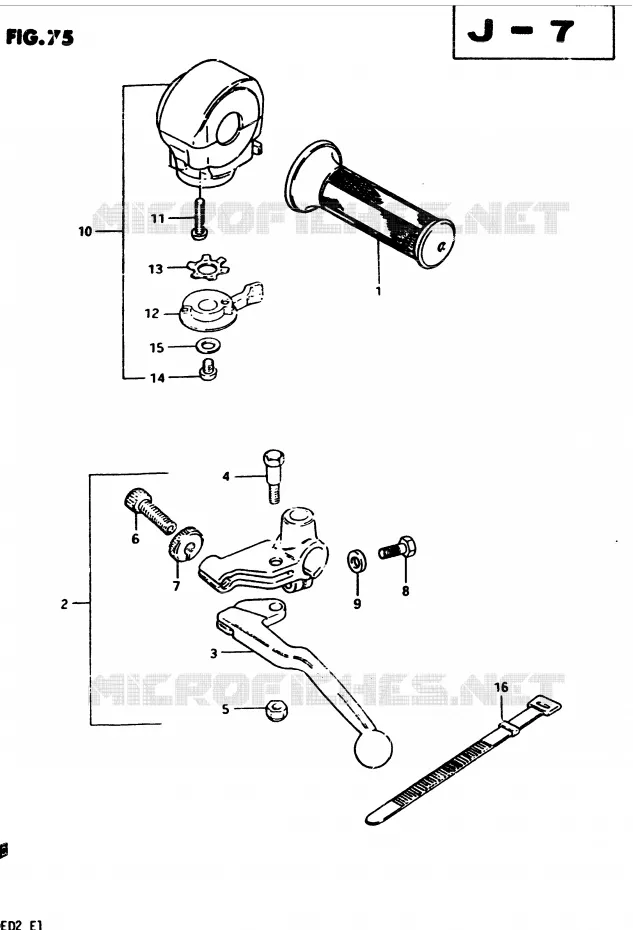 ENSEMBLE POIGNEE GAUCHE (MODELE D) Suzuki MOTO 450 GS 1983  GS450D(2/Z/D)