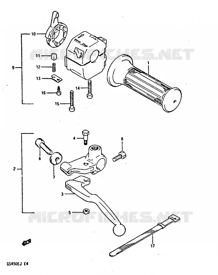 ENSEMBLE POIGNEE GAUCHE (MODELE J) Suzuki MOTO 450 GS-E 1988  GS450EUJ(E/F/G/H/J)