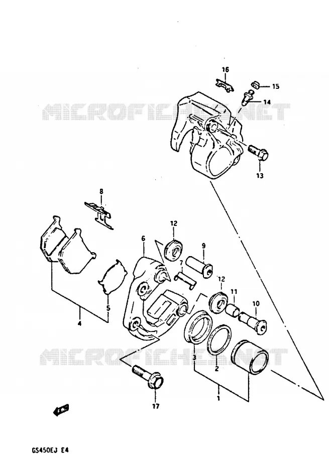 ETRIER DE FREIN AVANT (MODELE E/F/G/H, MODELE J E34, E75) Suzuki MOTO 450 GS-S 1985  GS450SF(E/F/G/H/J)