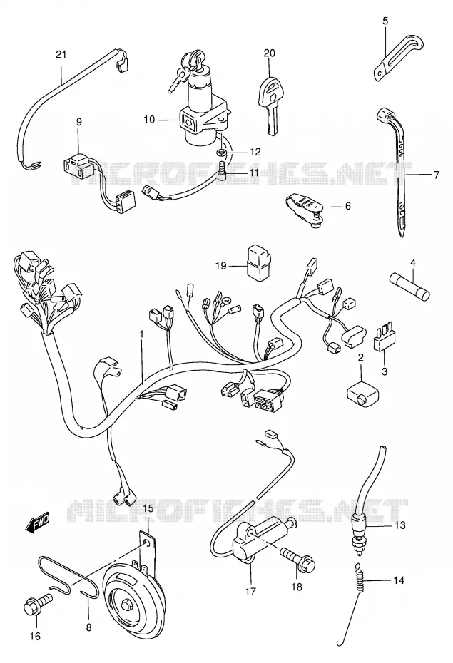FAISCEAU ELECTRIQUE (MODELE T/W/X) Suzuki MOTO 250 GN 1999  GN250EX(E2)