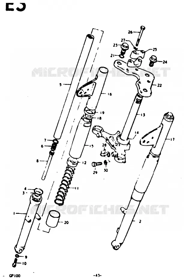 FOURCHE AVANT (E6) Suzuki MOTO 100 GP 1978  GP100UC(C/N)