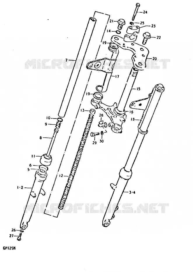 FOURCHE AVANT (KAYABA)(GP125N, GP125UN) Suzuki MOTO 125 GP 1978  GP125C(C/N)