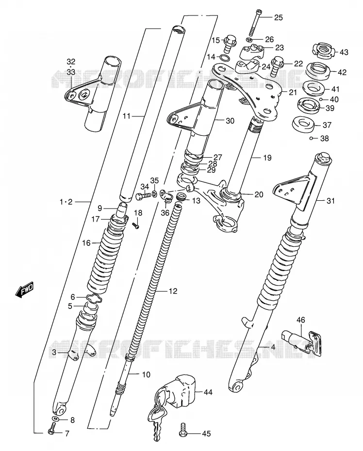 FOURCHE AVANT Suzuki MOTO 125 GS 1991  GS125ESM(E1)
