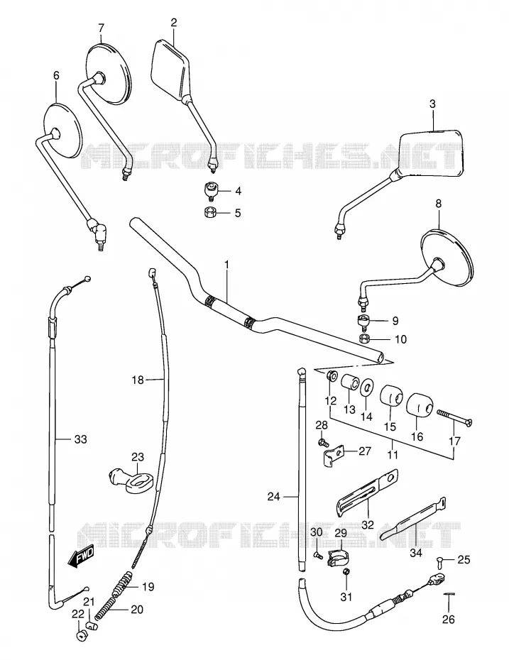 GUIDON - CABLES (GS125Z/D) Suzuki MOTO 125 GS 1982  GS125EZ(E1)