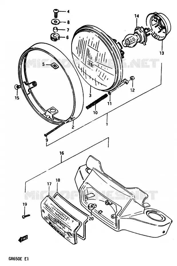 PHARE (E4) Suzuki MOTO 650 TEMPTER 1983  GR650XD(D/E)
