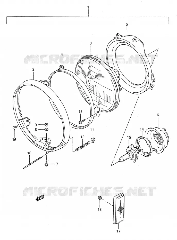 PHARE (MODELE K/L/M/N/P) Suzuki MOTO 500 GS-E 1995  GS500ESKS(E28)