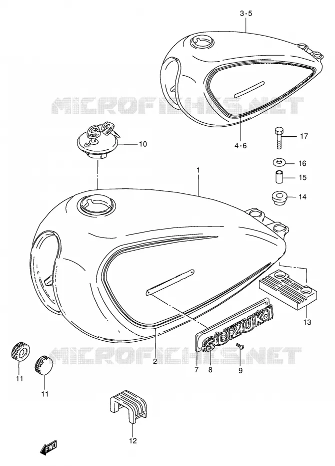 RESERVOIR D'ESSENCE (MODELE T/W) Suzuki MOTO 250 GN 1999  GN250X(E2)