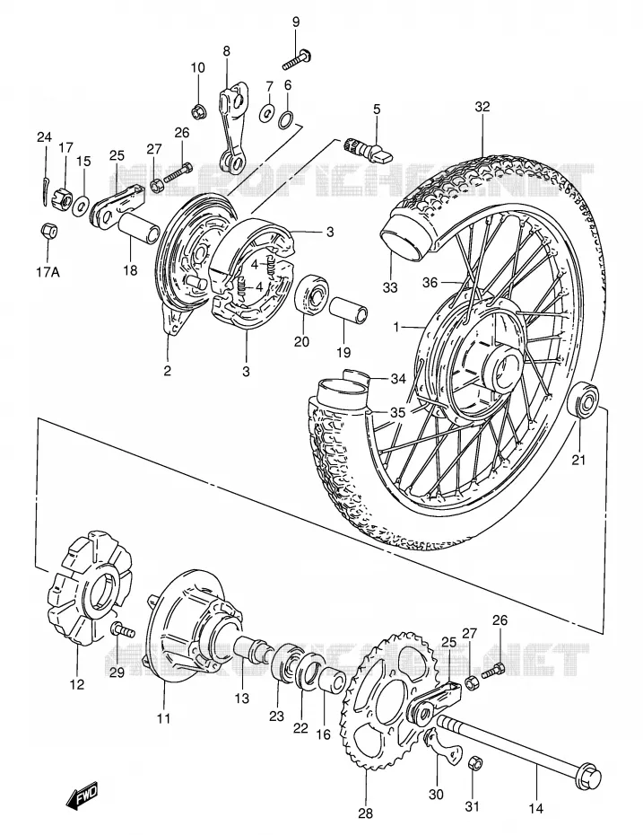 ROUE ARRIERE (GN125Z/D/K/M/R) Suzuki MOTO 125 GN 1989  GN125EK(E1)