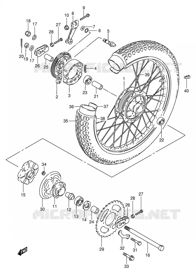 ROUE ARRIERE(GN250 F/J/K/L/M/N/P/R) Suzuki MOTO 250 GN 1990  GN250L(E2)
