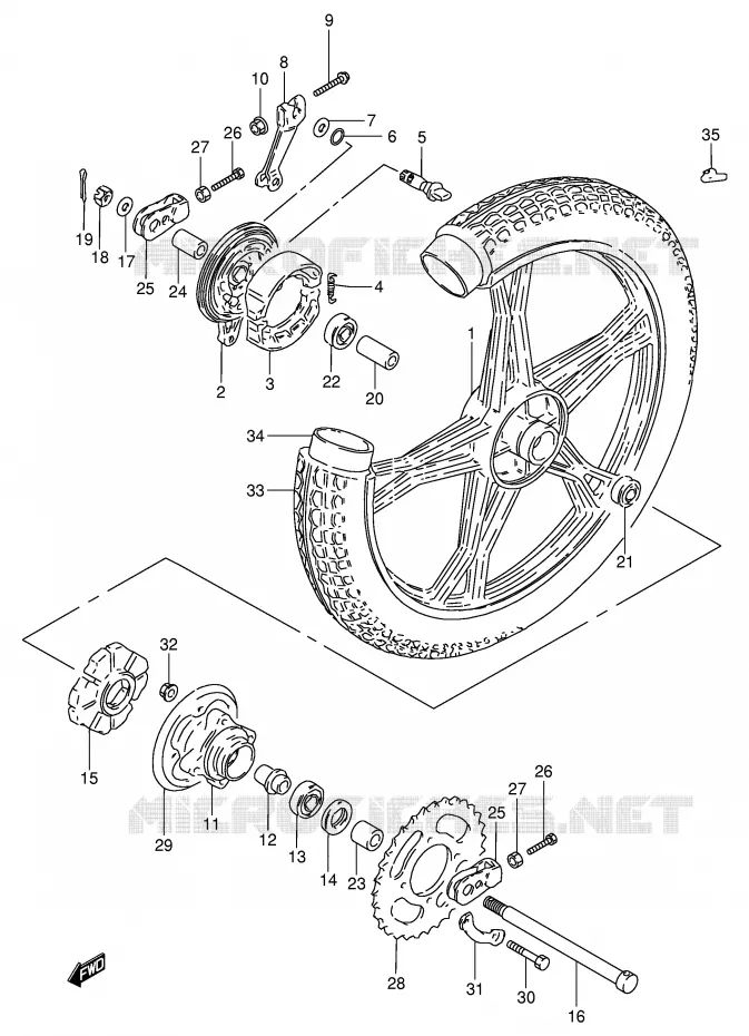 ROUE ARRIERE (GN250EM/ER) Suzuki MOTO 250 GN 1994  GN250R(E2)