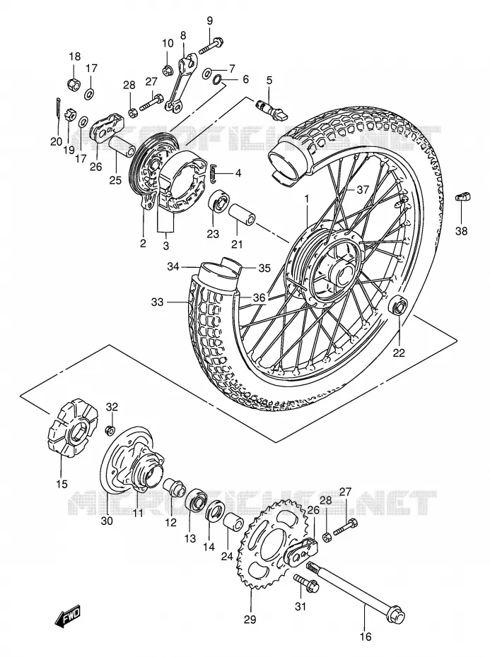 ROUE ARRIERE (GN250T/W/X/Y) Suzuki MOTO 250 GN 1999  GN250X(E2)