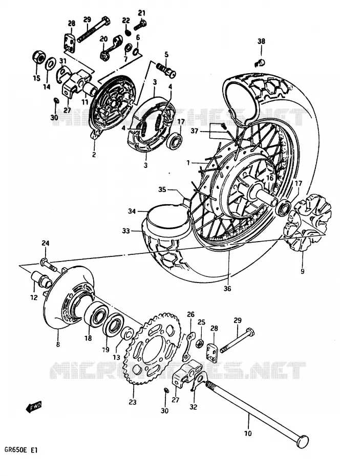 ROUE ARRIERE (GR650XD/XE) Suzuki MOTO 650 TEMPTER 1984  GR650XE(D/E)