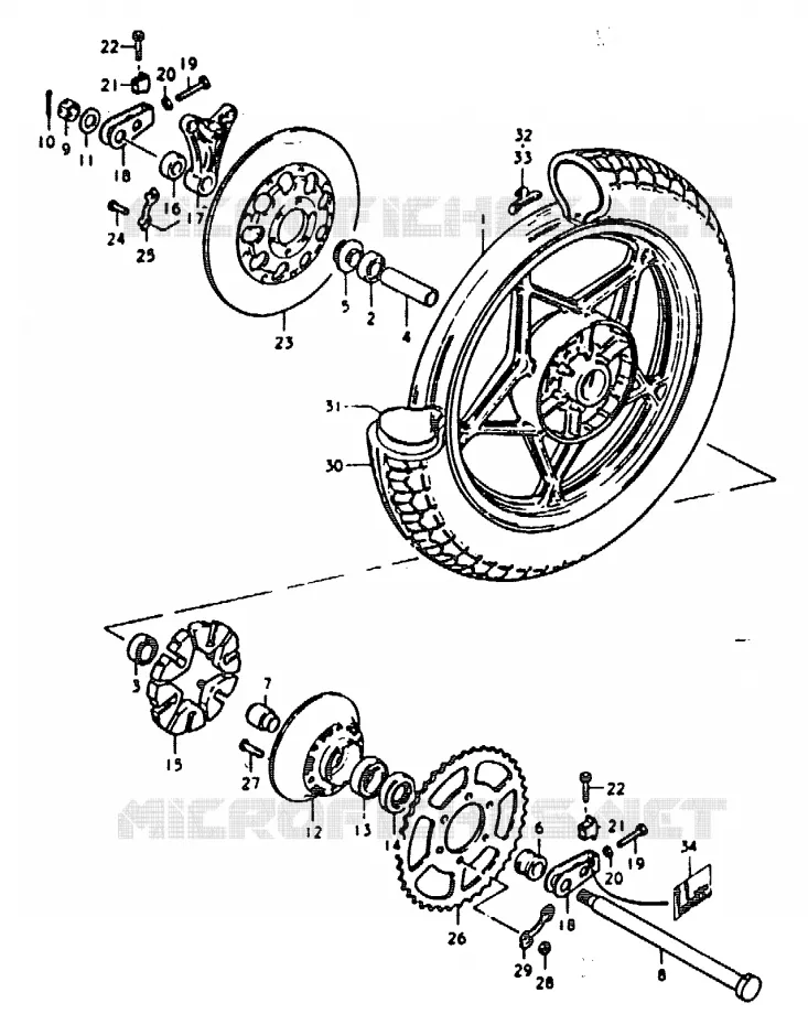 ROUE ARRIERE (GS1000HC, EC, HN, EN) Suzuki MOTO 1000 GS 1978  GS1000C(C/N)