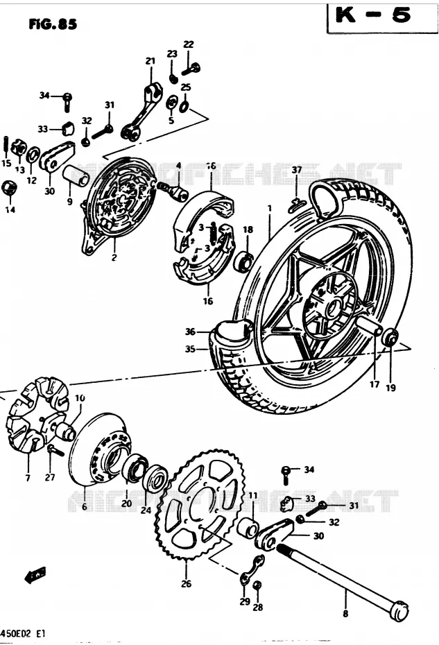 ROUE ARRIERE (MODELE Z) Suzuki MOTO 450 GS 1982  GS4502(2/Z/D)