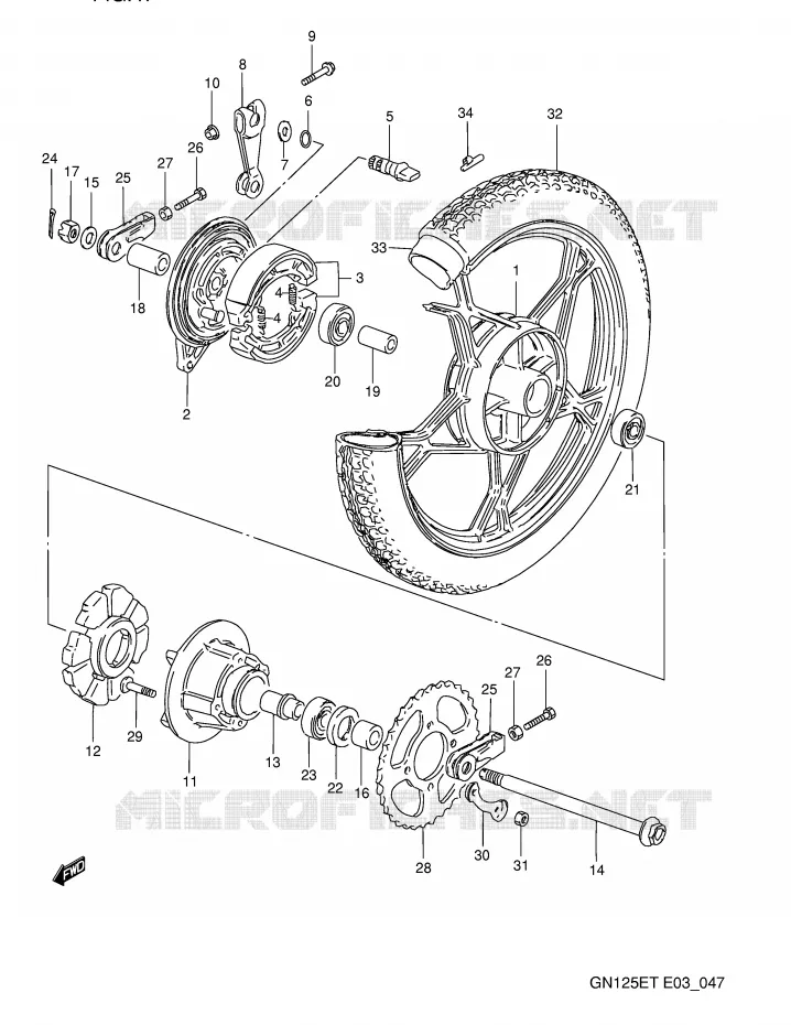 ROUE ARRIERE Suzuki MOTO 125 GN 1996  GN125ET(E3)