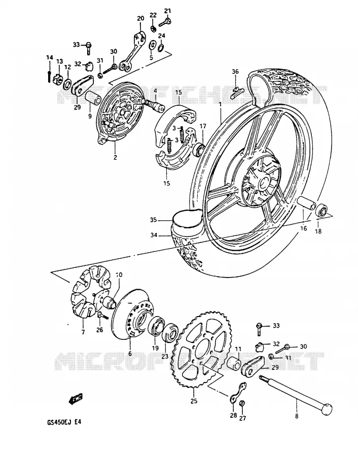 ROUE ARRIERE Suzuki MOTO 450 GS-S 1984  GS450SE(E/F/G/H/J)