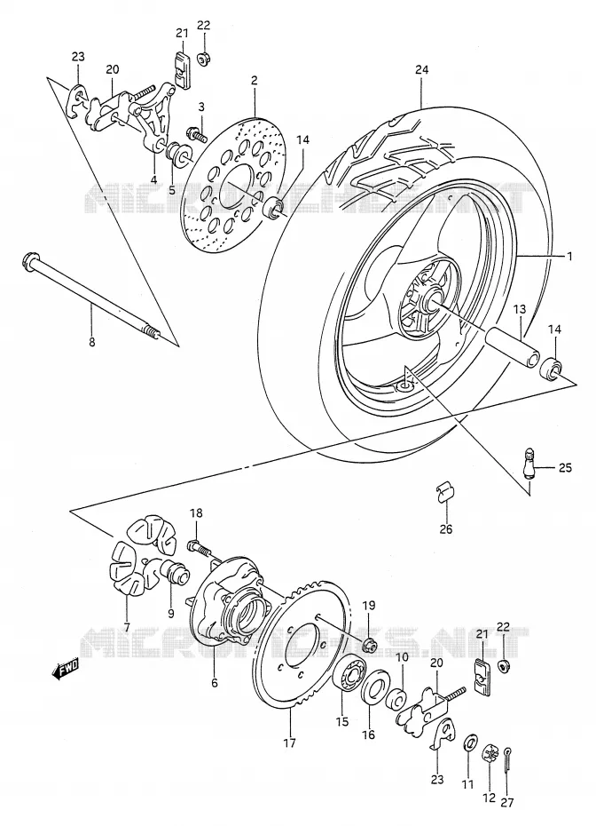 ROUE ARRIERE Suzuki MOTO 500 GS-E 1991  GS500EM(E28)