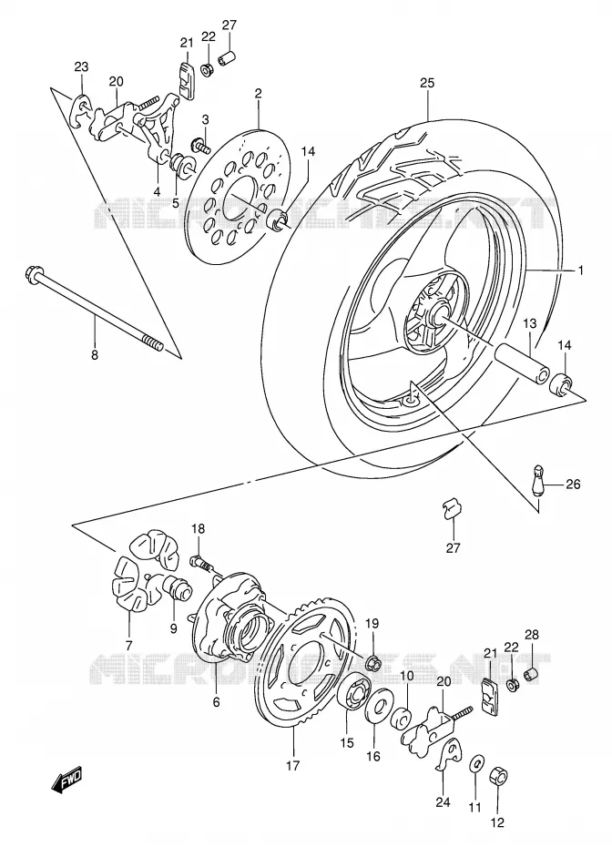 ROUE ARRIERE Suzuki MOTO 500 GS-E 2002  GS500HUK2(E2)
