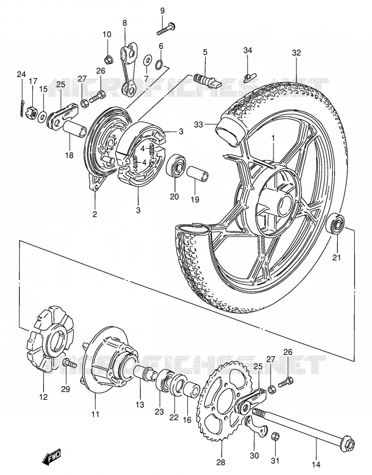 ROUE ARRIERE (VOIR NOTE) Suzuki MOTO 125 GN 1989  GN125K(E1)