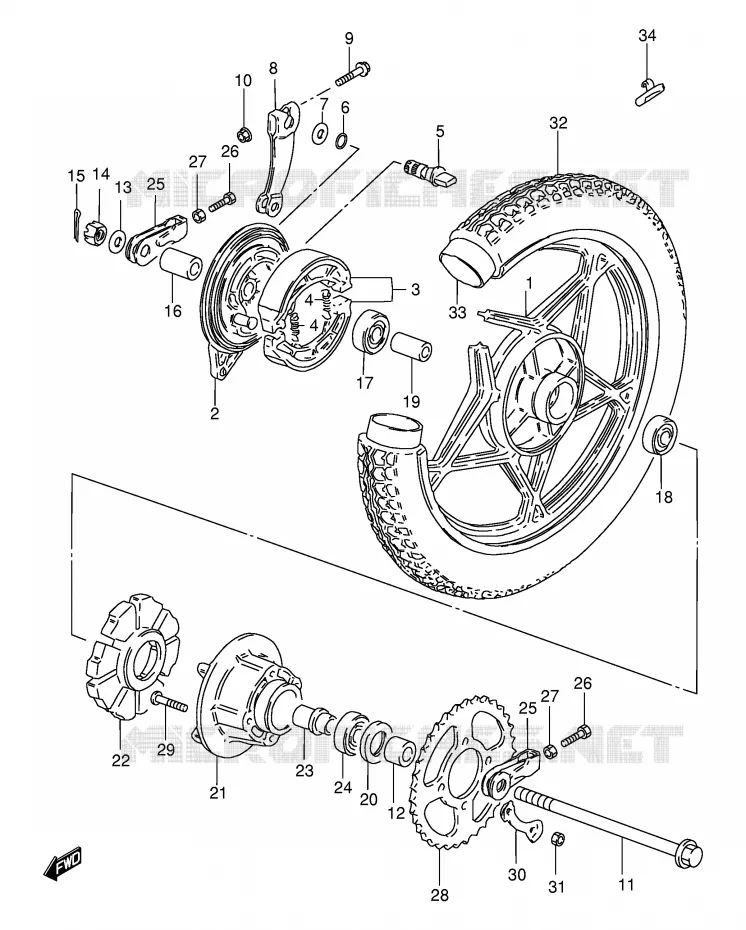 ROUE ARRIERE (VOIR NOTE) Suzuki MOTO 125 GS 1983  GS125ESD(E1)