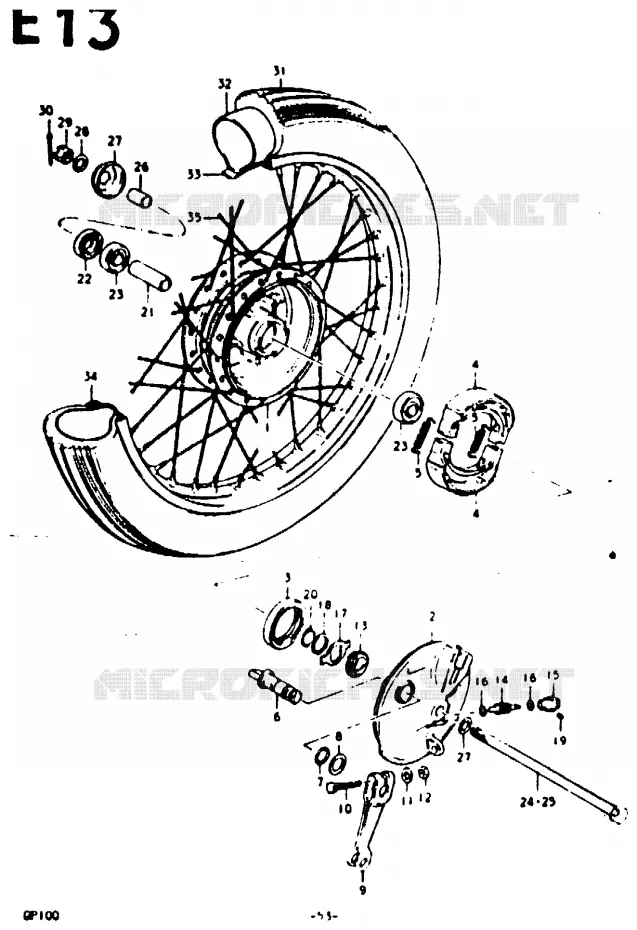ROUE AVANT (E2, E6, E24) Suzuki MOTO 100 GP 1978  GP100C(C/N)