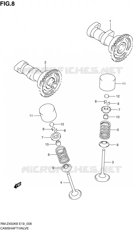 ARBRE A CAMES - SOUPAPES (RM-Z450K8/K9/L0) Suzuki MOTO 450 RM-Z 2012  RM-Z450L1(E19)