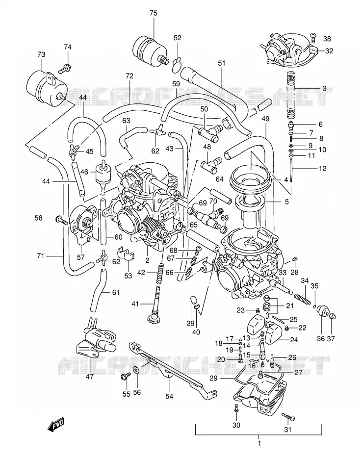 CARBURATEUR (MODELE W/X/Y E4) Suzuki MOTO 500 GS-E 1997  GS500EV(E2)