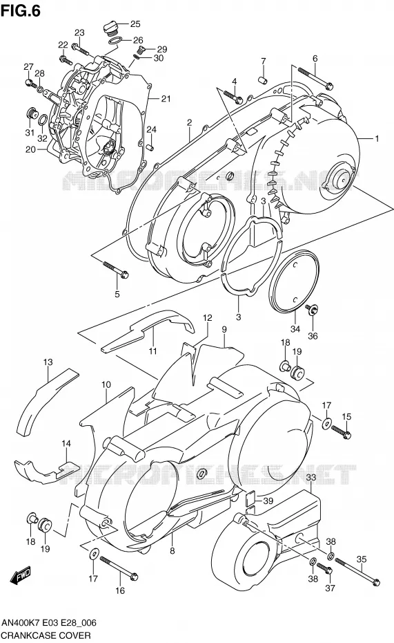 COUVERCLES DE CARTERS (MODEL K7/K8) Suzuki SCOOTER 400 BURGMAN 2009  AN400AK9(E3/E28)